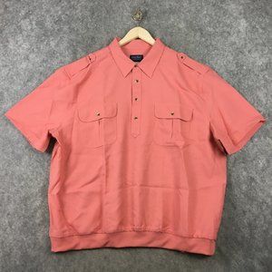 John Blair Mens Shirt 3XL Short Sleeve Polo Ribbed Hem Retro Grandpa Solid Coral